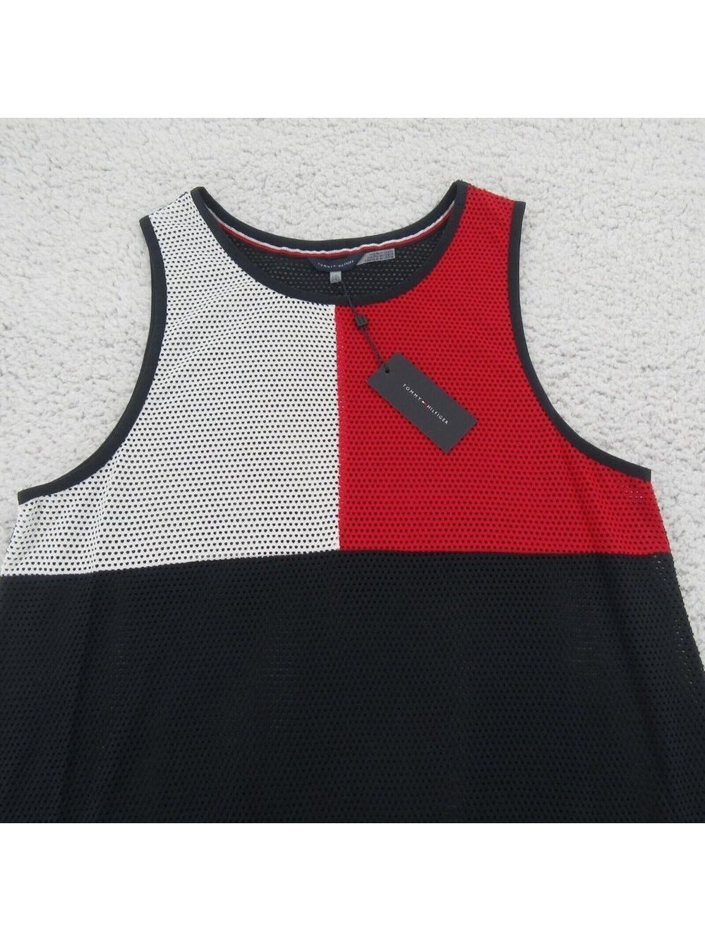 Tommy Hilfiger Swim Dress Cover Up Mesh Navy Blue Red White Size L/XL NEW $78 - Picture 3 of 10